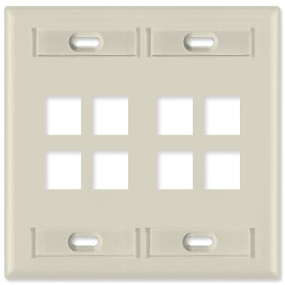 Leviton QuickPort Wallplate, 2-Gang, 8-Port (with ID Window), Light Almond